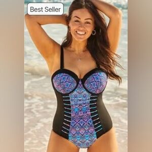 swimsuits‎ for all black and Blue Patterned Swimsuit Size 14
